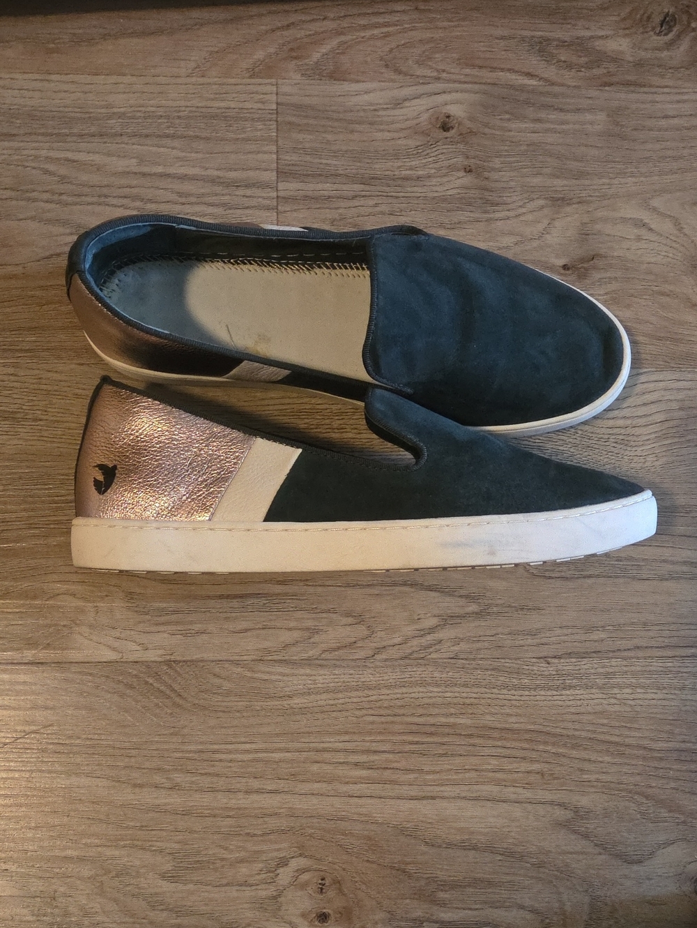 Birdies Slip-On Sneakers with Rose Gold Accent — Dark Teal Suede